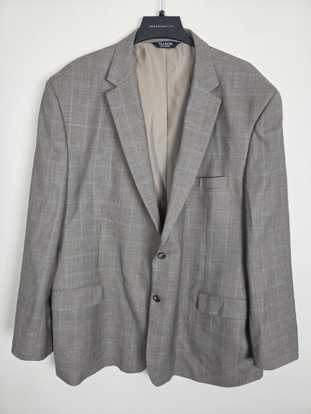 Jos A Bank Blazer Mens 52L Traditional Fit Brown Blue Plaid Windowpane